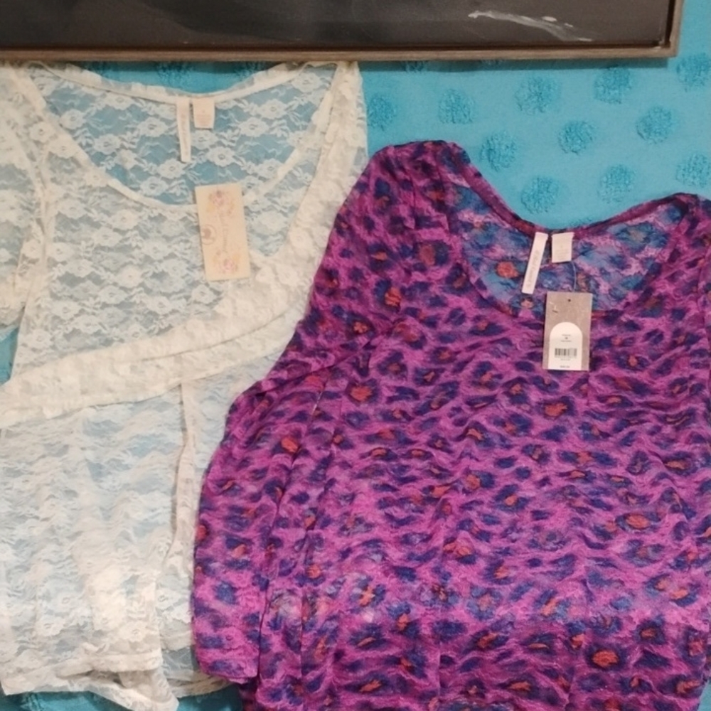 Lace Tops in White and Purple Animal Print